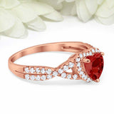 2ct Heart Cut Red Garnet Engagement Ring Split Shank Halo 14k Rose Gold Finish