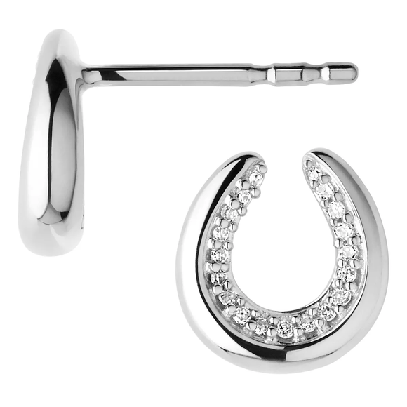 1Ct Round Cut VVS1 Diamond Horse Shoe Design Stud Earrings 14K White Gold Finish