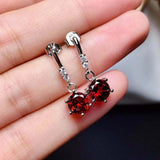 1.5ct Drop Earrings Round Cut Garnet Vertical Bar Dangle 14k White Gold Finish