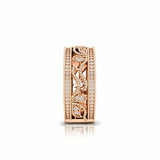 Filigree Milgrain Wide Leaf Wedding Band 1ct Round Cut Diamond 14k RoseGold Over