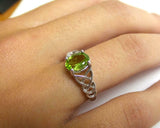 2ct Oval Cut Green Peridot Irish Trinity Solitaire Ring 14k White Gold Finish