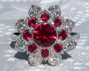 4.5ct Round Cut Pink Ruby Flower Cocktail Engagement Ring 14k White Gold Finish