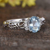 2ct Oval Cut Blue Aquamarine Solitaire Filigree Accent Ring 14k WhiteGold Finish