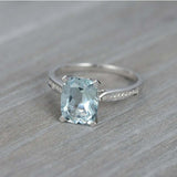 2ct Cushion Blue Aquamarine Engagement Ring Diamond Accents 14k White Gold Over