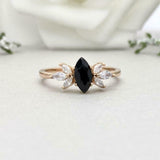 1.5ct Engagement Ring Marquise Black Diamond Leaf Accent 14k Rose Gold Finish