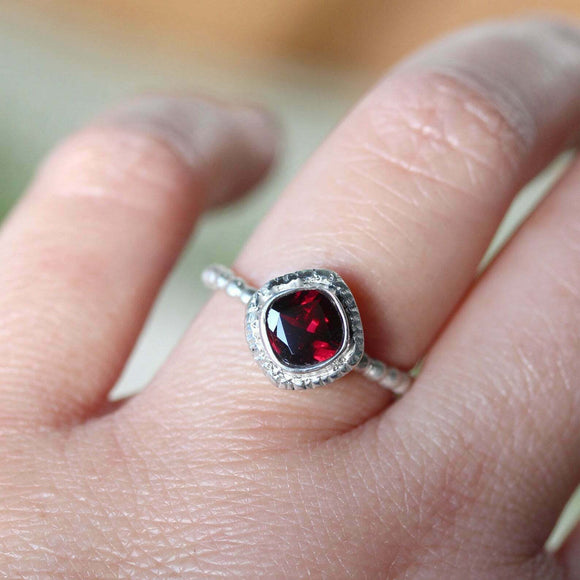 1ct Cushion Cut Red Garnet Engagement Ring Braided Solitaire 14k White Gold Over