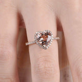 1.3ct Heart Cut Peach Morganite Halo Promise Engagement Ring 14k RoseGold Finish