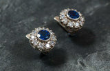 2.3ct Stud Earrings Round Cut Blue Sapphire Halo Cluster 14k White Gold Finish