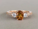 2ct Oval Yellow Citrine Three Stone Solitaire Engagement Ring 14k Rose Gold Over