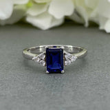 1.5ct Radiant Cut Blue Sapphire Solitaire Engagement Ring 14k White Gold Finish