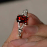 2ct Cushion Cut Red Garnet Engagement Ring 14k White Gold Over Split Shank Women