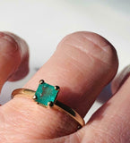 1ct Engagement Ring Princess Cut Green Emerald Solitaire 14k Yellow Gold Finish