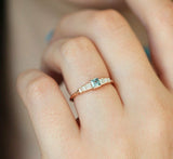 2ct Princess Cut Blue Aquamarine Solitaire with Accents Ring 14k Rose Gold Over