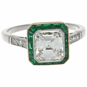 4Ct Asscher Diamond Emerald Vintage Art Deco Engagement Ring 14K Dual Gold Over