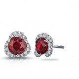 2Ct Round Cut Red Garnet Diamond Halo Clawed Stud Earrings 14K White Gold Finish