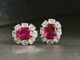 2.6ct Stud Earrings Oval Cut Pink Ruby Halo Cocktail Design 14k WhiteGold Finish