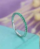 1ct Round Cut Green Emerald Full Eternity Wedding Band Ring 14k WhiteGold Finish