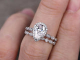 3ct Pear Cut Diamond Vintage Bridal Wedding Set Band Ring 14k White Gold Finish