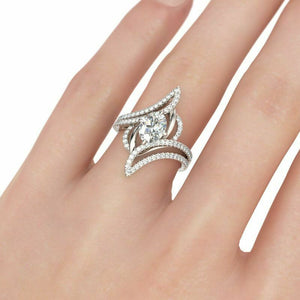 4Ct Oval Cut Diamond Unique Stylish Bypass Cocktail Ring 14K White Gold Finish