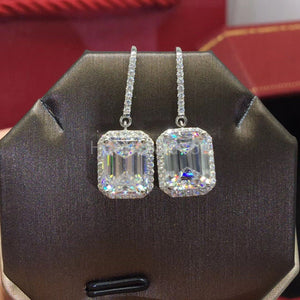 3ct Emerald Cut Simulated Diamond Halo Dangle Earrings 14k White Gold Plated