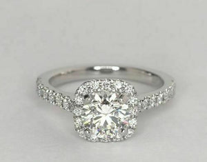 3Ct Round Cut Diamond Halo with Accents Engagement Ring 14K White Gold Finish