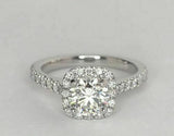 3Ct Round Cut Diamond Halo with Accents Engagement Ring 14K White Gold Finish