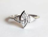 Three Stone Engagement Ring 1.2ct Marquise Cut Diamond 14k White Gold Finish