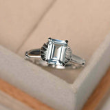 1ct Emerald Cut Aquamarine Engagement Ring Flower Solitaire 14k White Gold Over