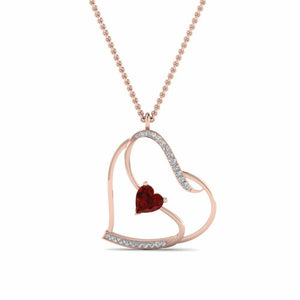 0.5ct Heart Cut Red Garnet Love Valentine Pendant 14k Rose Gold Finish NO CHAIN