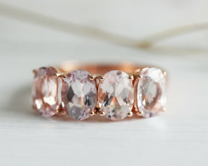 3Ct Oval Cut Peach Morganite Four Stone Engagement Ring 14K Rose Gold Finish