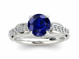 2ct Round Cut Sapphire Solitaire with Accent Hidden Halo Ring 14k WhiteGold Over