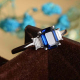 2ct Emerald Cut Blue Sapphire Engagement Ring Diamond Trilogy 14k WhiteGold Over