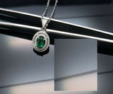 3ct Green Emerald Pendant with Chain Oval Cut Dual Halo 14k White Gold Finish