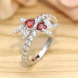 3Ct Heart Cut Red Garnet Diamond Stylish Stackable Ring 14K White Gold Finish