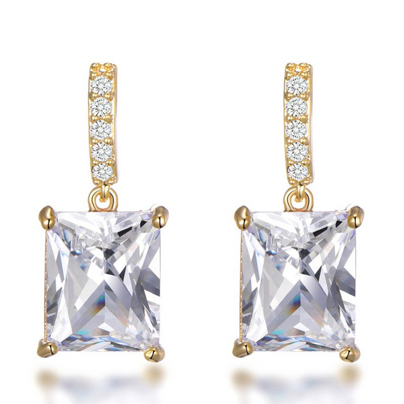 Solitaire Drop Earrings 1.9ct Emerald Cut VVS1D Diamond 14k Yellow Gold Finish