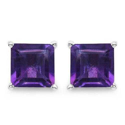 1.5ct Asscher Cut Purple Amethyst Solitaire Stud Earrings 14k White Gold Finish