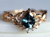 2ct Engagement Ring Pear Cut London Blue Topaz Leaves Accent 14k Rose Gold Over