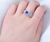 3Ct Princess Cut Amethyst Bridal Set Halo Engagement Ring 18K White Gold Finish