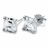 1.5ct Asscher Cut Diamond 4 Prong Solitaire Stud Earrings 14k White Gold Finish