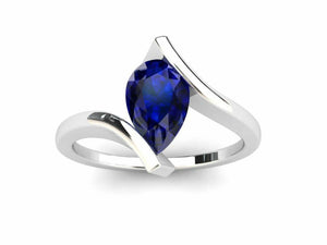 1ct Pear Cut Blue Sapphire Engagement Ring Bypass Solitaire 14k WhiteGold Finish