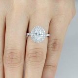 3ct Oval Cut Diamond Engagement Ring Round Accents Dual Halo 14k White Gold Over