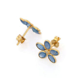 2.2ct Stud Earrings Oval Cut Blue Tanzanite Flower 14k Yellow Gold Finish