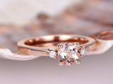 0.7ct Round Cut Morganite Engagement Ring Diamond Trilogy 14k Rose Gold Finish