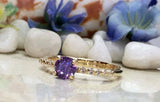 1.2ct Round Cut Purple Amethyst Solitaire with Accent Ring 14k YellowGold Finish