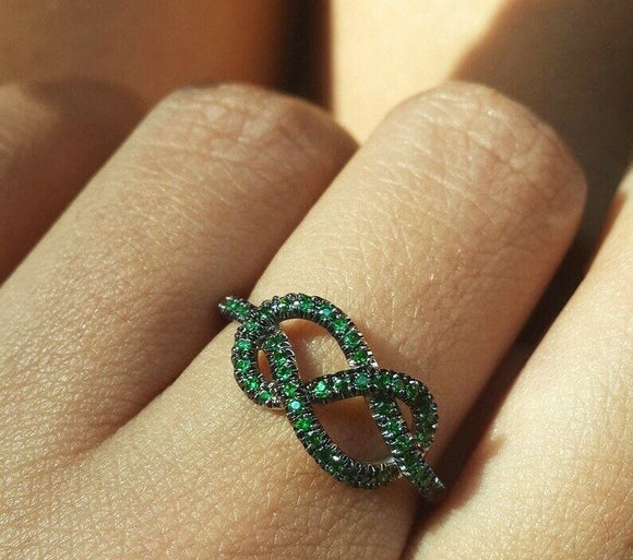 1.4ct Round Green Emerald Engagement Ring Infinity Love Knot 14k Black Gold Over