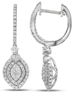 2.5ct Round Cut Diamond Dual Halo Drop Dangle Earrings Women 14k White Gold Over