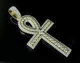 2.7ct Round Cut VVS1D Diamond Pendant Egyptian Ankh Cross 14k Yellow Gold Finish