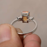 1.2ct Emerald Cut Yellow Citrine Engagement Ring 14k White Gold Finish Trilogy