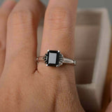 1ct Emerald Black Diamond Engagement Ring Flower Solitaire 14k White Gold Finish