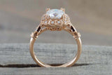 1.7ct Cushion Cut Diamond Engagement Ring Vintage Milgrain 14k Rose Gold Finish